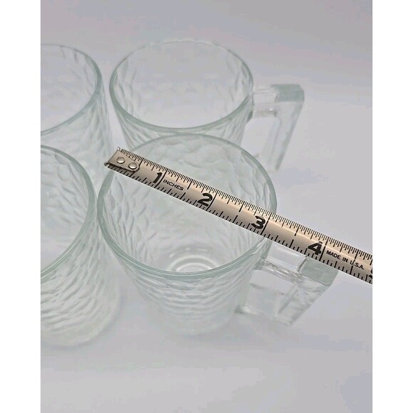 Arcoroc Pebbled Glass Mugs Pebble Pattern Coffee Tea Cup 4 Pcs France Vtg - Picture 5 of 8